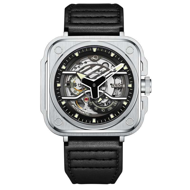 OLTO-8 IRON-EX Square Skeleton Automatic Watch Silver
