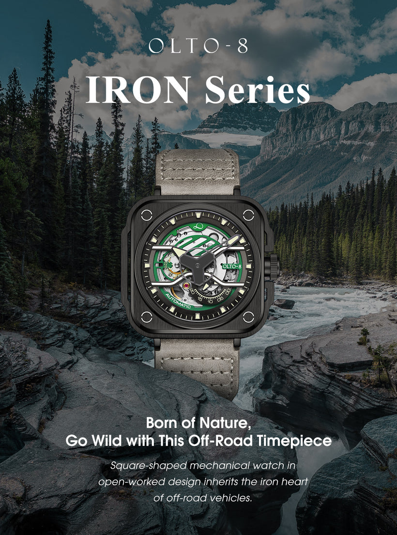 OLTO-8 IRON-X Square Skeleton Automatic Watch Blue – OLTO-8