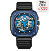 OLTO-8 IRON-EX Square Skeleton Automatic Watch Blue