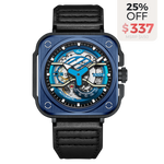 OLTO-8 IRON-EX Square Skeleton Automatic Watch Blue