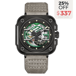 OLTO-8 IRON-EX Square Skeleton Automatic Watch Green