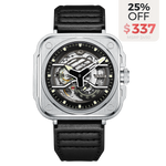 OLTO-8 IRON-EX Square Skeleton Automatic Watch Silver