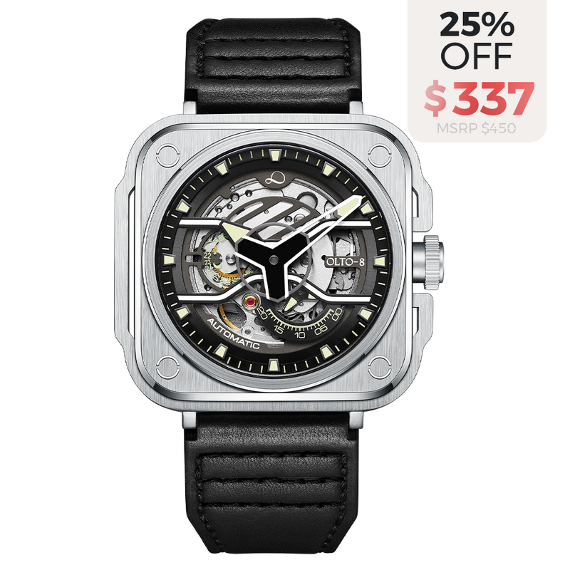 OLTO-8 IRON-EX Square Skeleton Automatic Watch Silver