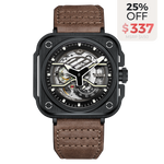 OLTO-8 IRON-EX Square Skeleton Automatic Watch Brown