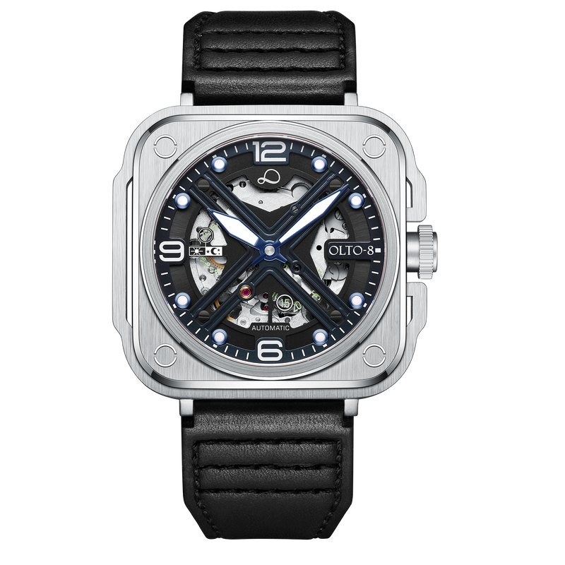OLTO-8 IRON-X Square Skeleton Automatic Watch Silver