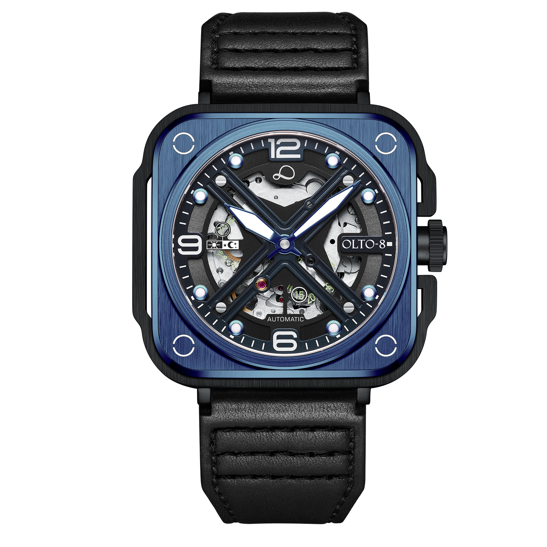 OLTO-8 IRON-X Square Skeleton Automatic Watch Blue – OLTO-8