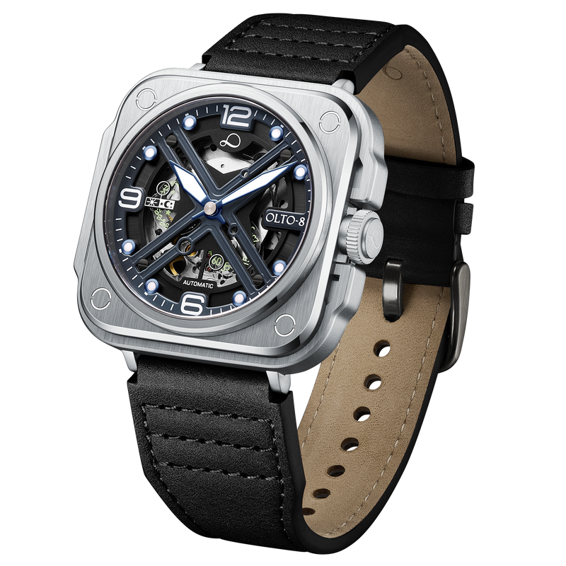 OLTO-8 IRON-X Square Skeleton Automatic Watch Silver