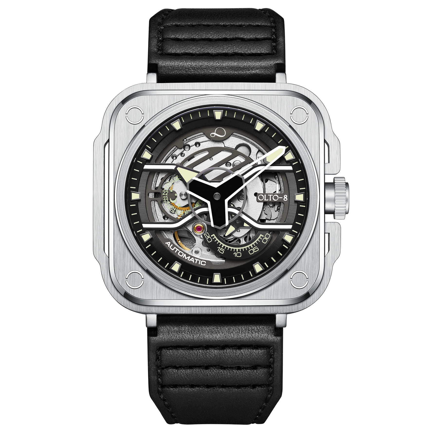 OLTO-8 IRON-EX Square Skeleton Automatic Watch Silver – OLTO-8 WATCHES