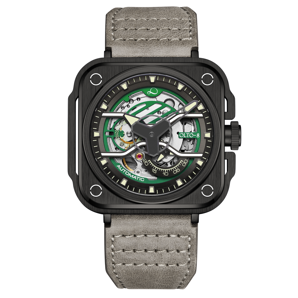 OLTO-8 ساعة أوتوماتيكية OLTO-8 IRON-EX Square Skeleton باللون الأخضر — Green