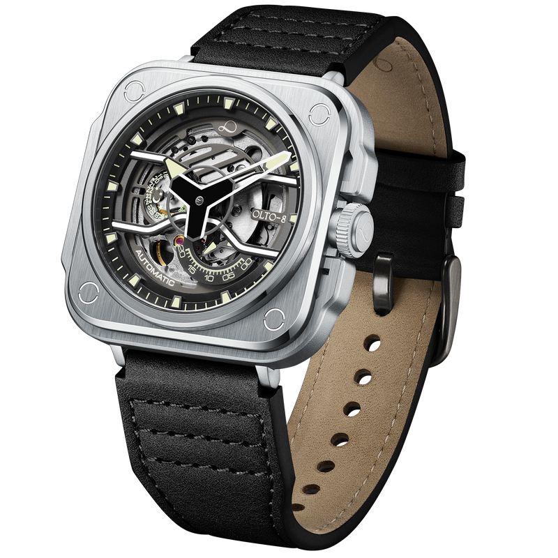 OLTO-8 IRON-EX Square Skeleton Automatic Watch Silver